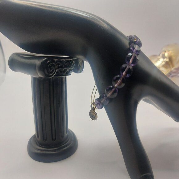ALEX AND ANI Amethyst Luxe Bracelet Beaded Faceted Bangle Gold Electroplate EUC - Picture 10 of 14